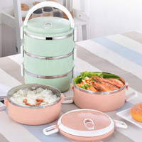 Kotak Makan Siang Bento Anti Bocor Berlapis Ganda Bulat dengan Pegangan - untuk Kantor, Sekolah, dan Berkemah