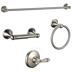 Ensemble d'accessoires de salle de bain en nickel satiné moderne, 4 pièces, barre porte-serviettes - Product Image 1