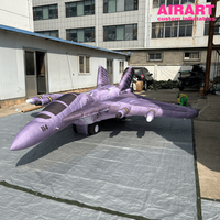 Modèle d'avion de chasse gonflable violet de 5 m avec double queue et double moteur pour exposition d'événements aéronautiques
