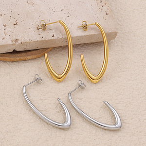 C-Shaped Stainless Steel <b>Earrings</b> Gold Silver Minimalist Fashion <b>Cuff</b> <b>Earrings</b> For Women EH1140 - Product Image 1