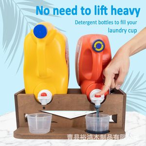 Wooden Laundry Detergent <b>Rack</b> Double <b>Bottle</b> <b>Storage</b> With Measuring Cup Bathroom Cleaning Supplies Organizer - Product Image 2