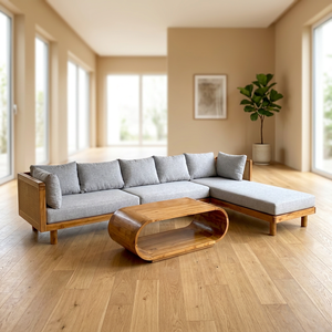 Outdoor Sectional Garden <b>Sofa</b> <b>Wood</b> <b>Frame</b> Cushioned Patio Couch with Daybed Modern Outdoor Seating for Sunroom - Product Image 2