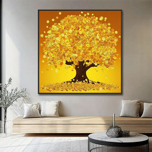 Salon décor arbres dorés photo impressions sur toile or argent arbre mur Art paysage peinture - Product Image 1