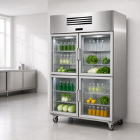 Réfrigérateur commercial vertical à refroidissement par air, en acier inoxydable, avec porte vitrée, dégivrage automatique et roulettes pour la restauration et les cuisines
