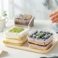 Boîte à gâteau carrée transparente en plastique PS, conteneur à dessert jetable avec couvercle pour tiramisu, mousse, gâteau en couches, emballage de boulangerie