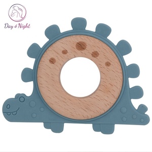 Newborn Wooden Teether Silicone Dinosaur Toy Baby Teethers MY08K017