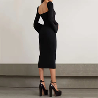 HZ Custom Knitwear Mufacturers Robes en tricot pour femmes Robes maxi en tricot côtelé noir à découpes Vêtements pour femmes