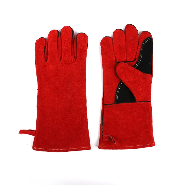 Перчатки из коровьей спилковой кожи класса AB, красные, на заказ, фланелевые перчатки, защитные рабочие перчатки для сварки рук