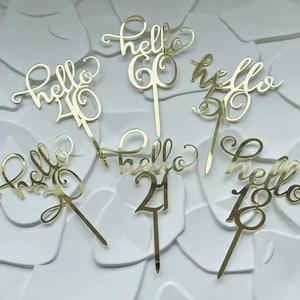 Hello <span class=keywords><strong>18</strong></span> 21 30 40 50 60 acrílico personalizado pastel Topper número para pastel <span class=keywords><strong>de</strong></span> <span class=keywords><strong>cumpleaños</strong></span> decoración pastel accesorio fiesta suministros - Product Image 2