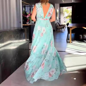 Vestido de Noche Estampado con Hombros Descubiertos, Cintura Imperio, Espalda Descubierta, Transpirable, Largo, para Mujer, Verano - Product Image 2