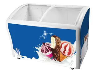 Congelador de pecho abierto de cristal superior, congelador para helados con cerradura de puerta, 298L/378L