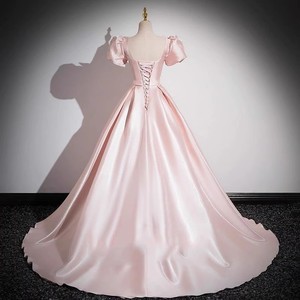 Pink French Satin Evening Gown Square Collar Empire Waist Long Skirt Candy Color Fashion Dress For Ceremony Banquet Runway - Product Image 3
