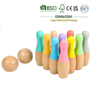 Jouets Montessori en bois de hêtre, jeu de boules de <span class=keywords><strong>bowling</strong></span> de couleur macaron, développer la coordination œil-main, reconnaissance des couleurs, jouets en bois pour enfants - Product Image 1