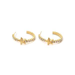 <b>Crystal</b> <b>Earrings</b> Gold Plated Stainless Steel Star <b>Stud</b> Hoop Design Fashion Jewelry For Women - Product Image 1