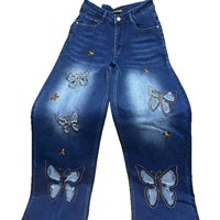 Jean cargo droit en denim à sequins pour femme, style streetwear, polyvalent toutes saisons, séchage rapide, traitement anti-plis