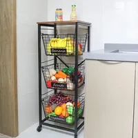 Panier à fruits moderne à 3 niveaux en métal, chariot vertical amovible et pliable, étagère à légumes sur roulettes, rangement écologique