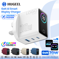 Chargeur USB de bureau 70W à charge rapide avec écran intelligent TFT AI, personnalisable OEM, pour téléphones et ordinateurs portables (Type C)