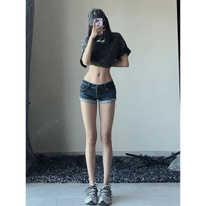 2025 estate piccante ragazza americana Retro borsa Hip Ultra Short Shorts da donna in tessuto Casual a vita bassa Shorts in Denim Halo piccante - Product Image 1