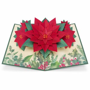 Tarjeta de Felicitación Navideña 3D Pop-Up con Flor de Pascua, Hecha a Mano, de Papel, Tarjeta de Regalo Festiva de 5x7 Pulgadas, Invitación Floral de Temporada - Product Image 1