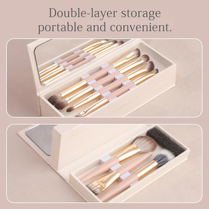 Juego de brochas de maquillaje multifuncionales plegables de doble cabezal, brocha para base, brocha para sombra de nariz, brocha para delineador de ojos, juego completo con estuche de transporte. - Product Image 4