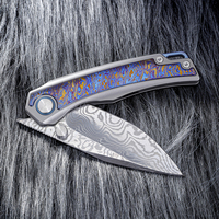 Couteau pliant en acier Damas avec manche en titane, couteau de poche EDC pour le camping en plein air