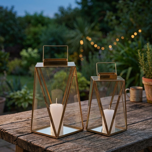 Linternas de cristal dorado de latón hechas a mano modernas decoraciones navideñas para el hogar para sala de estar vela ligera cena Material de Metal - Product Image 6