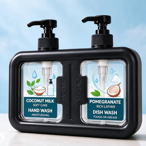 Dispensador de Jabón Líquido de Doble Cámara Negro, Botella de Plástico con Bomba para Lavado de Manos y Platos, con Soporte de Almacenamiento para Hotel - Product Image 3