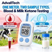AdvallTech Analyseur de cétone bovine portable Bluetooth en option avec codage automatique pour le diagnostic et les tests sanguins et laitiers chez les bovins laitiers