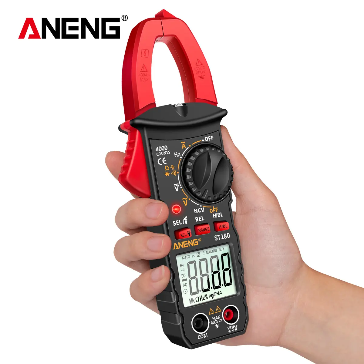 ANENG Tester Tegangan Volt ST180, Alat NCV Multimeter Arus AC Penjepit Digital 4000 Hitungan Amp Hz