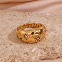 2026 Kollektion Farbenfrohe Kristall-Zirkon-Sternmuster-Ringe aus Edelstahl für Damen, Vergoldeter Ring