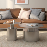 Table basse combinée en acier inoxydable moderne JXT, table d'appoint en métal léger, table basse ronde