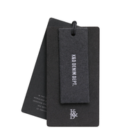Étiquettes suspendues personnalisées de luxe avec logo en relief, en carton noir imprimé, étiquettes de prix pour vêtements