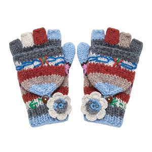 Guantes de punto con tapa abatible, diseño floral 3D colorido, suaves y cálidos, de medio dedo con cubierta de manopla - Product Image 1