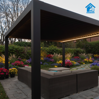 Pergola motorisée rétractable Sweet Home en aluminium avec lames orientables, pare-vent, écologique, et éclairage LED