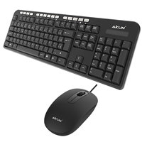 AIKUN-Clavier à Membrane Filaire et Souris, Touches Multimédia, Souris 3D 1200DPI, Plug and Play, Design Slim