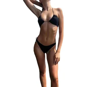 Tan Through Fabric Bikini Set Sexy Swimwear Bathing Suits Bikinis & Beachwear Women Bikinis Two Piece Black OEM Service Solid