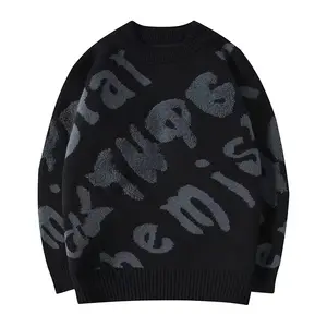 Custom Factory Wholesale Men's Sweater Jacquard Letter Knitwear Pullover Casual Winter Knit Jumpers For Men Knitted Sweater