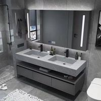 Meuble moderne de luxe pour hôtel Meuble de salle de bain suspendu avec miroir et double vasque en MDF et carcasse en acier inoxydable