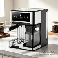Anbolife - Cafetera Espresso Eléctrica Comercial de 20 Bares, Pantalla Táctil, Caldera de Acero Inoxidable de 1.6L, Jarra de Leche Desmontable, OEM