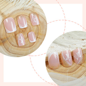 <span class=keywords><strong>Faux</strong></span> <span class=keywords><strong>ongles</strong></span> courts étincelants dorés de qualité, 24 pièces, papillon dessiné à la main, design ABS rose, clous à presser pour doigts - Product Image 5