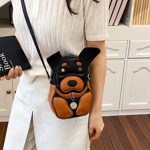 Venta al por mayor de fábrica: Bolso mini bandolera de PU con diseño de perro de dibujos animados en 3D, estilo moderno, para viajes, uso diario, campus y teléfono. - Product Image 4