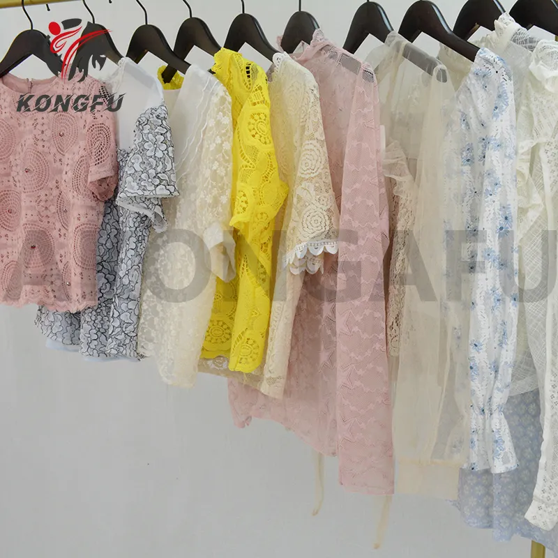 AKONGFU custom printed mesh top used blouse women used clothes second hand clothing blouses for women