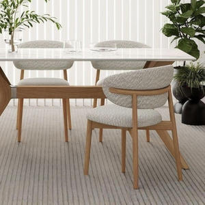 Chaise de salle à manger en bois massif style scandinave, noyer et lin blanc, dossier simple, pour salle à manger - Product Image 3