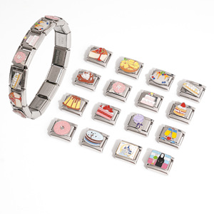 Italian Modular Stainless Steel Bracelet Food Theme Charms Unisex DIY Jewelry Chain - Product Image 1