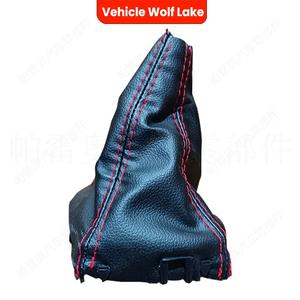 ฝาครอบหัวเกียร์รถยนต์วูล์ฟเลคสำหรับฟอร์ด มอนเดโอหนังสีดำแบบซักได้พร้อมตะเข็บสีแดง - Product Image 2