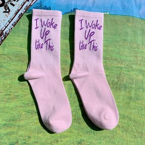 Nouvel arrivage de lettres à la mode je me suis réveillé comme ça hommes chaussettes tubulaires coton tricoté Skateboard femmes chaussettes - Product Image 6