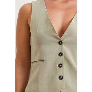 Chaleco de Lino y Algodón para Mujer con Bolsillos, Prenda Exterior Transpirable, Color Gris - Product Image 2