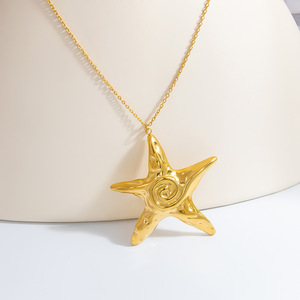Collier pendentif étoile de mer en acier inoxydable extra large plaqué or 18 carats pour femme, chaîne de clavicule, cadeau bijou - Product Image 3