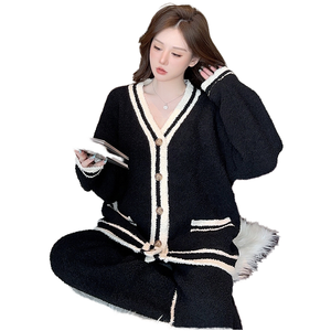 Cárdigan de Punto con Cuello en V, Manga Larga, Estampado, Transpirable y Antiarrugas para Mujer, Otoño/Invierno - Product Image 1