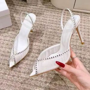 8.5CM/10CM De Tacon Women's Lace Rhinestone Slingback <b>Heels</b> Pointed Toe Stiletto Sandals for Wedding Party Evening - Product Image 6